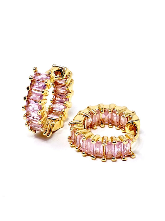 Coppia di Mini Hoops "Royalty" Gold con Pietre Rosa - 333HOPE333