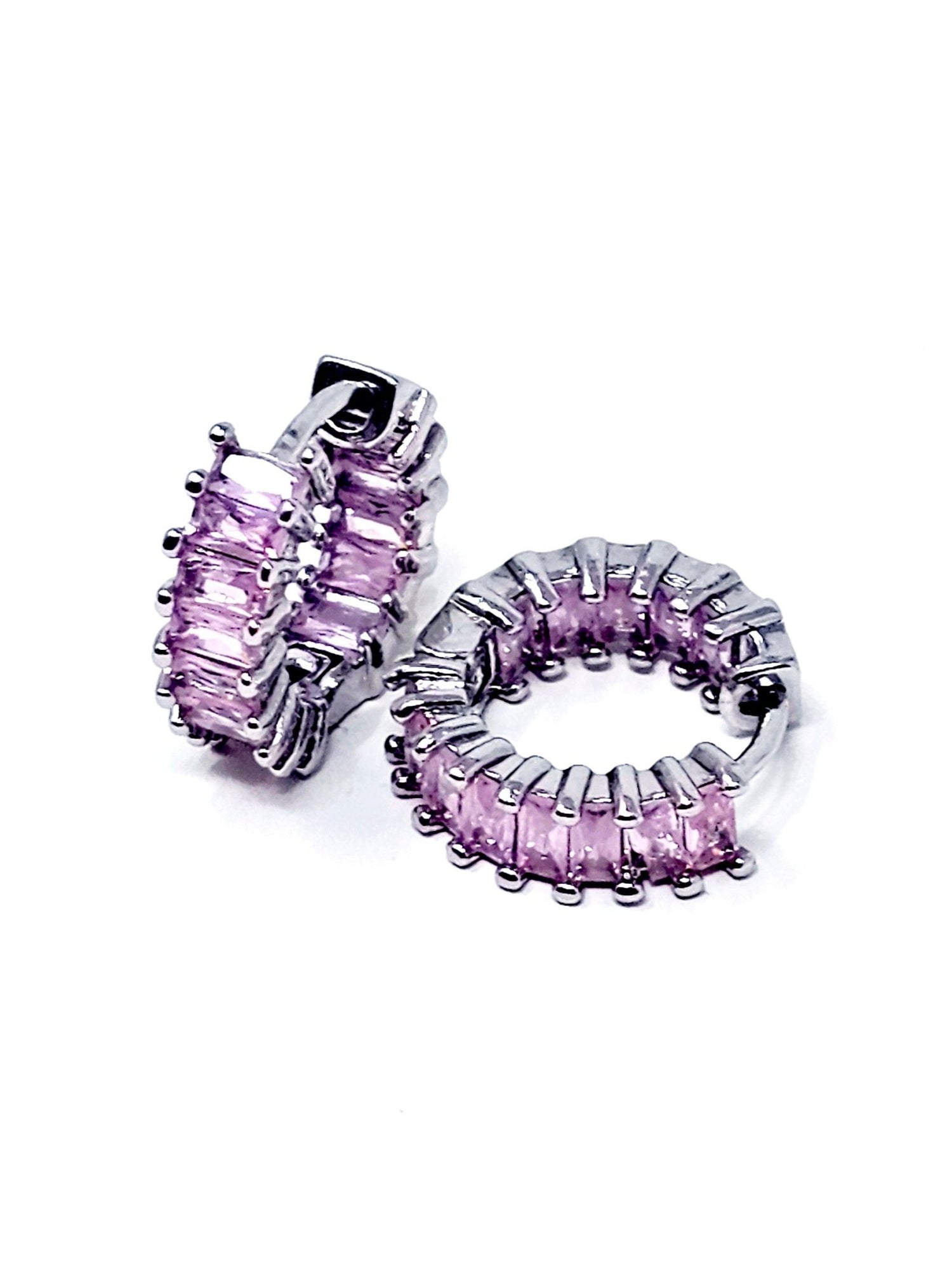 Coppia di Mini Hoops "Royalty" Silver con Pietre Rosa - 333HOPE333