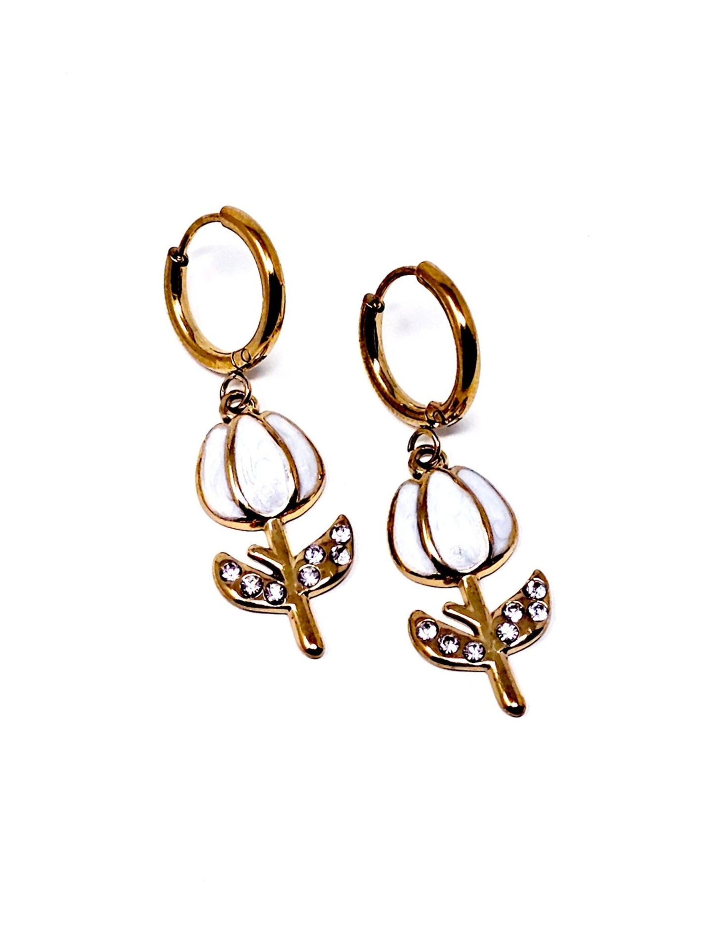 Coppia di Mini Hoops "Tulipano Pavé" Bianco - 333HOPE333
