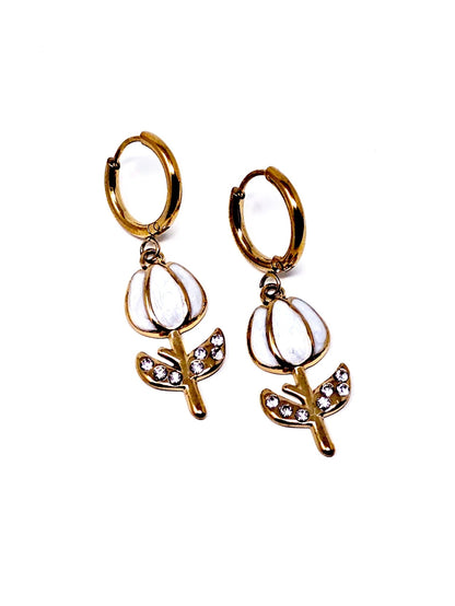 Coppia di Mini Hoops "Tulipano Pavé" Bianco - 333HOPE333