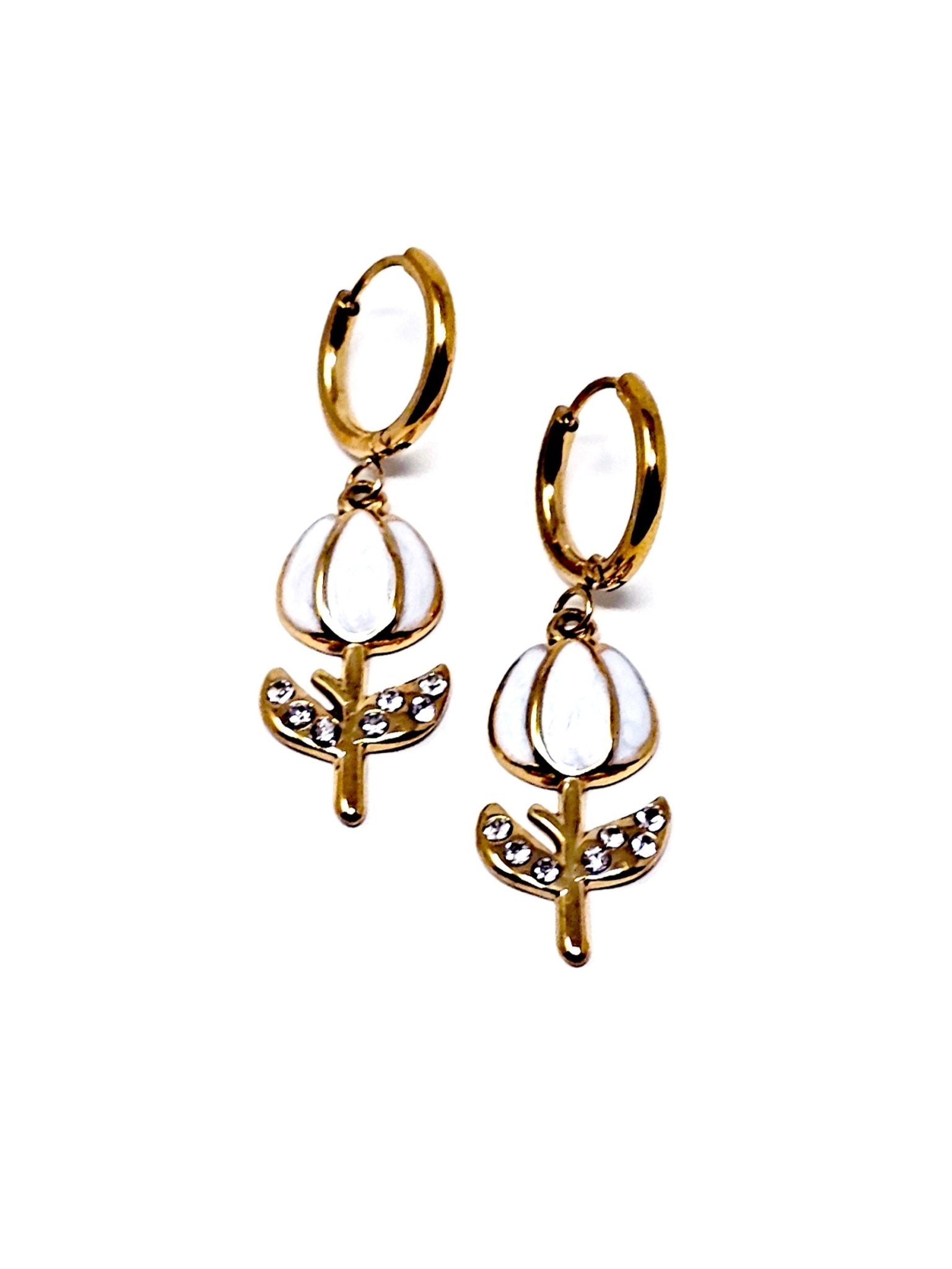 Coppia di Mini Hoops "Tulipano Pavé" Bianco - 333HOPE333