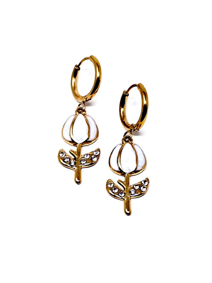 Coppia di Mini Hoops "Tulipano Pavé" Bianco - 333HOPE333