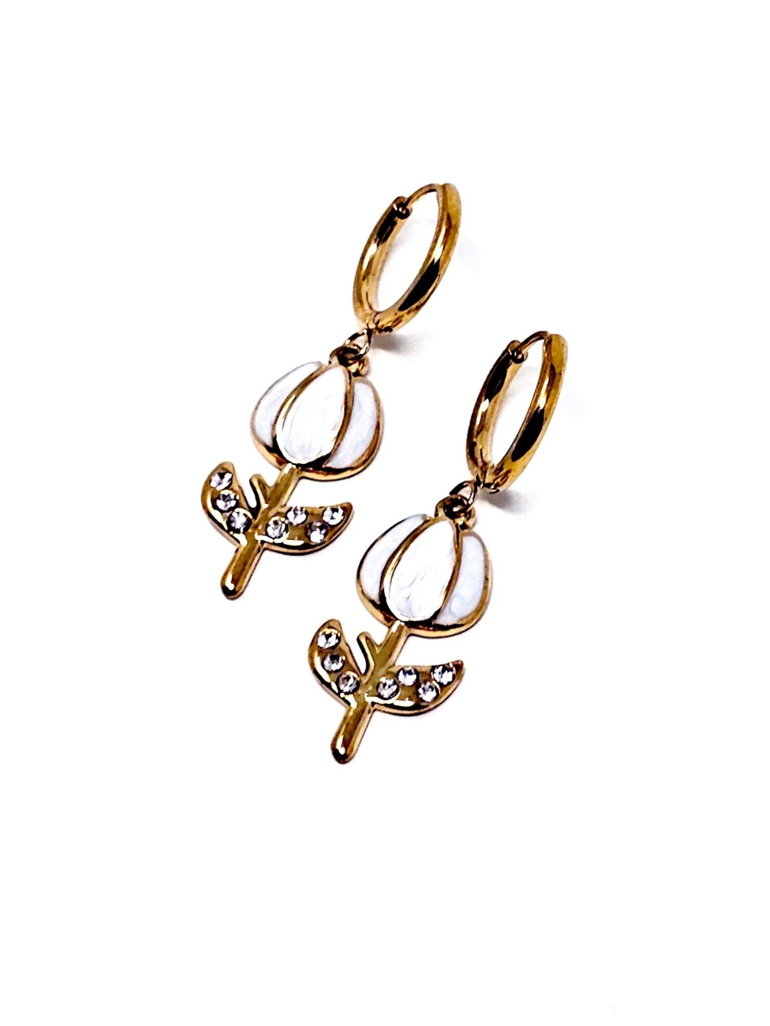 Coppia di Mini Hoops "Tulipano Pavé" Bianco - 333HOPE333