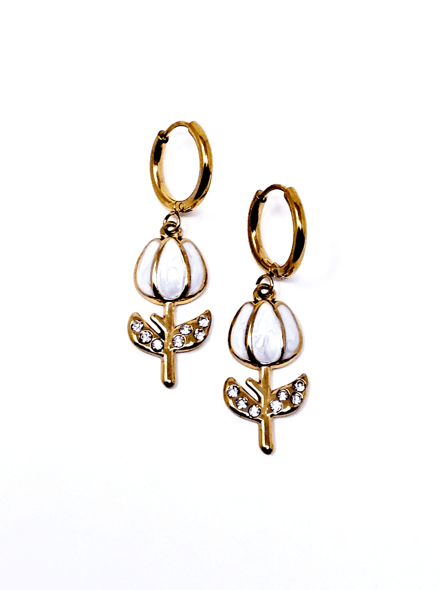 Coppia di Mini Hoops "Tulipano Pavé" Bianco - 333HOPE333