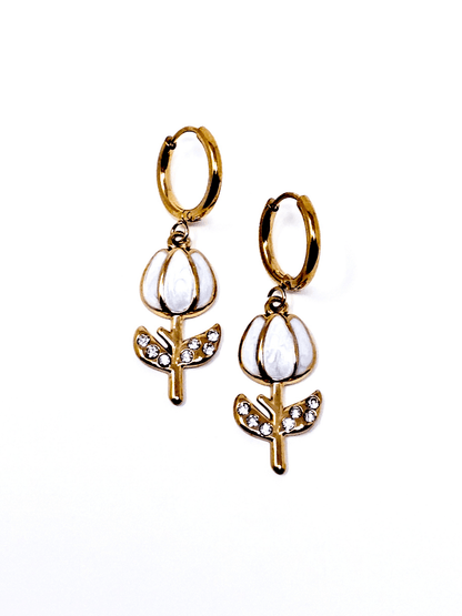 Coppia di Mini Hoops "Tulipano Pavé" Bianco - 333HOPE333