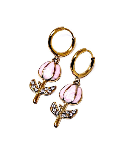 Coppia di Mini Hoops "Tulipano Pavé" Rosa - 333HOPE333