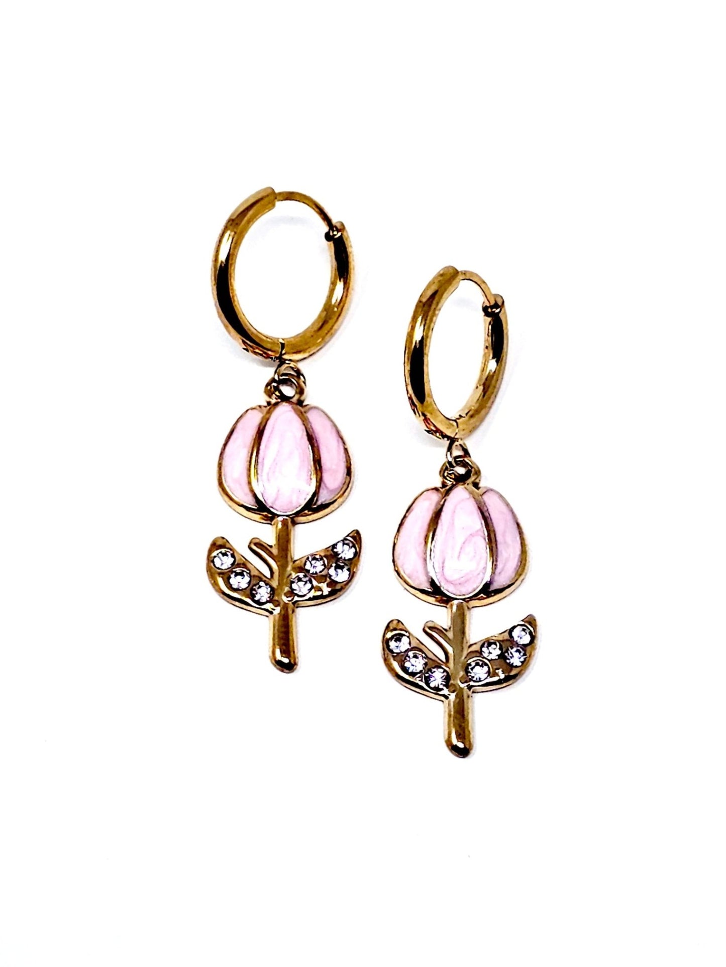 Coppia di Mini Hoops "Tulipano Pavé" Rosa - 333HOPE333