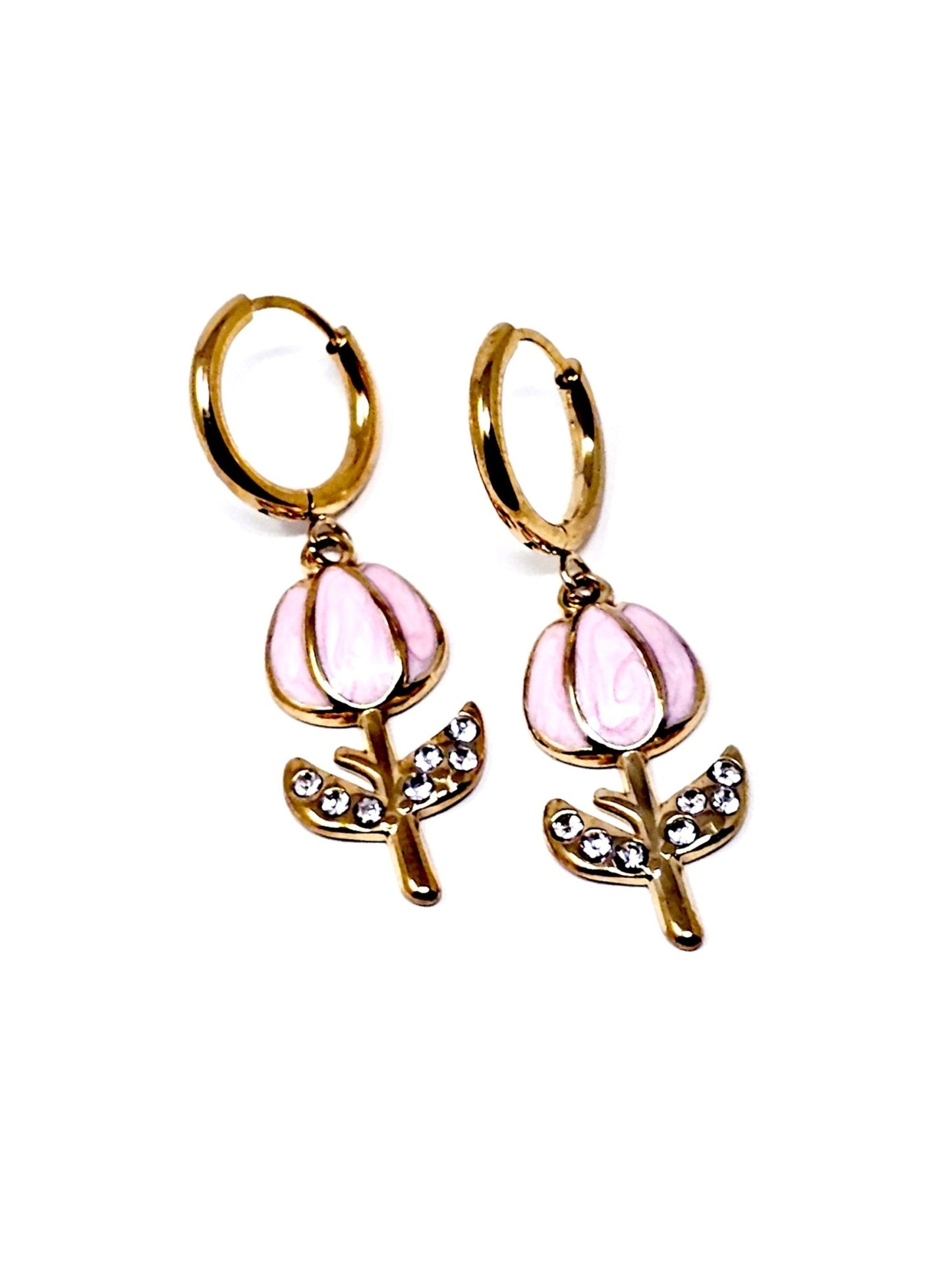 Coppia di Mini Hoops "Tulipano Pavé" Rosa - 333HOPE333