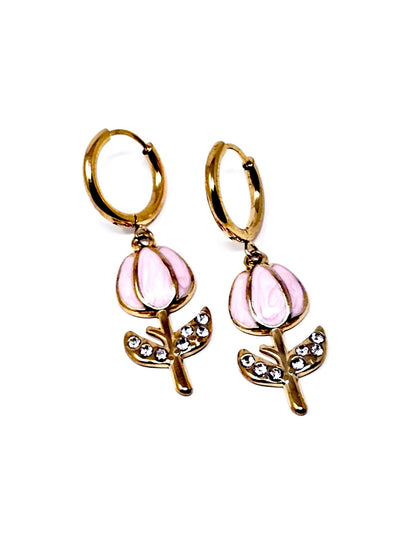 Coppia di Mini Hoops "Tulipano Pavé" Rosa - 333HOPE333