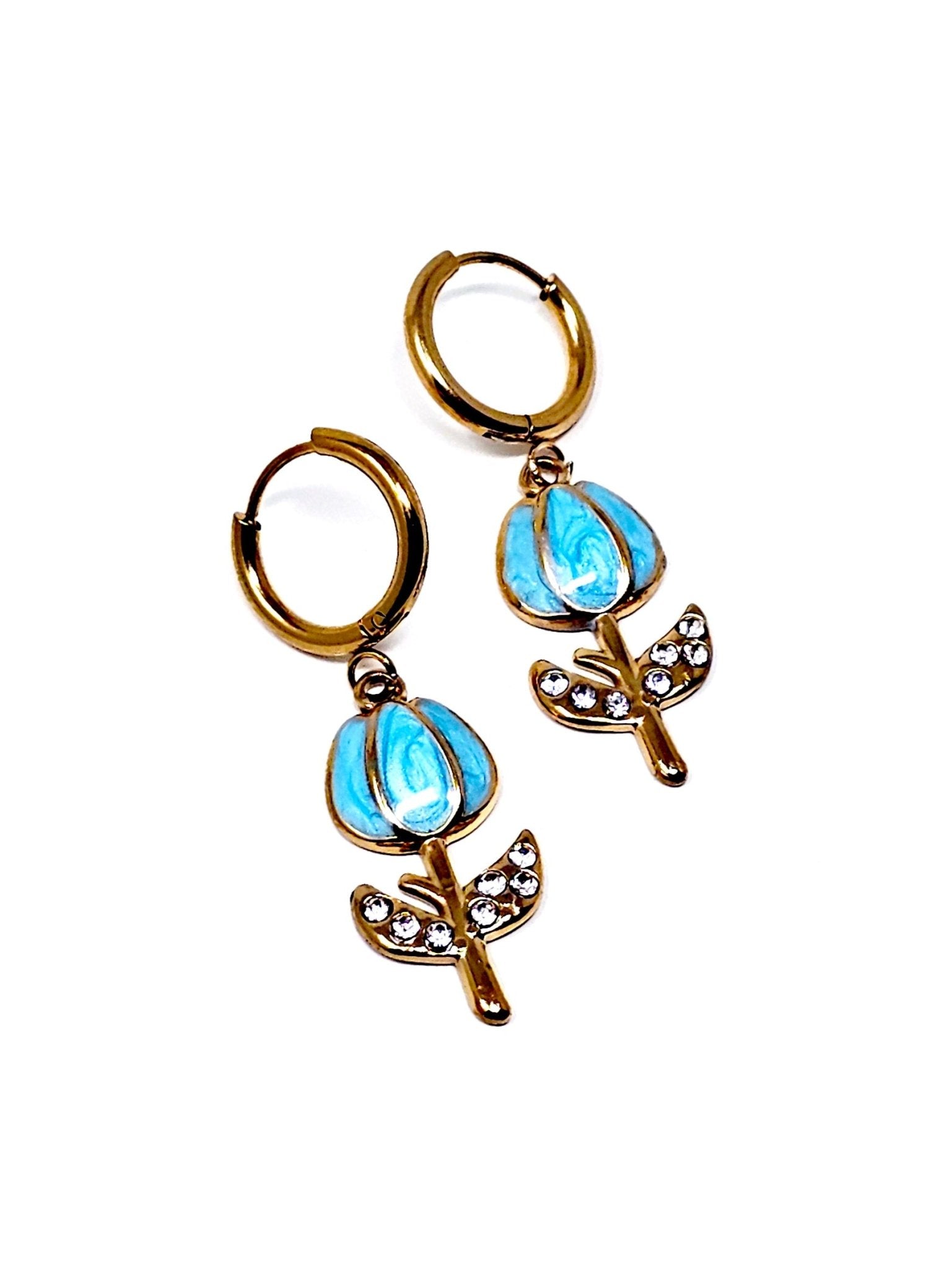 Coppia di Mini Hoops "Tulipano Pavé" Turchese - 333HOPE333