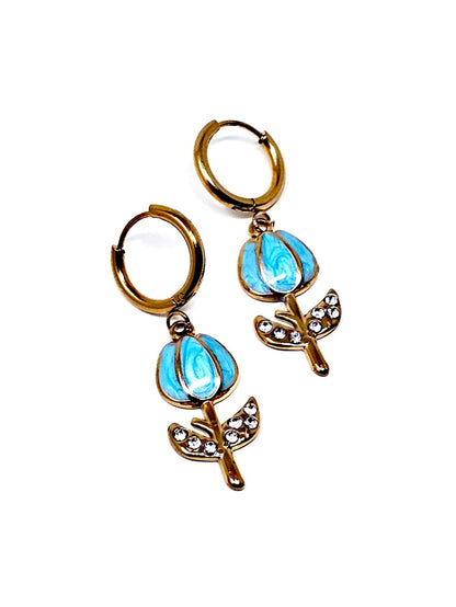 Coppia di Mini Hoops "Tulipano Pavé" Turchese - 333HOPE333