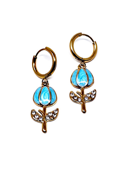 Coppia di Mini Hoops "Tulipano Pavé" Turchese - 333HOPE333