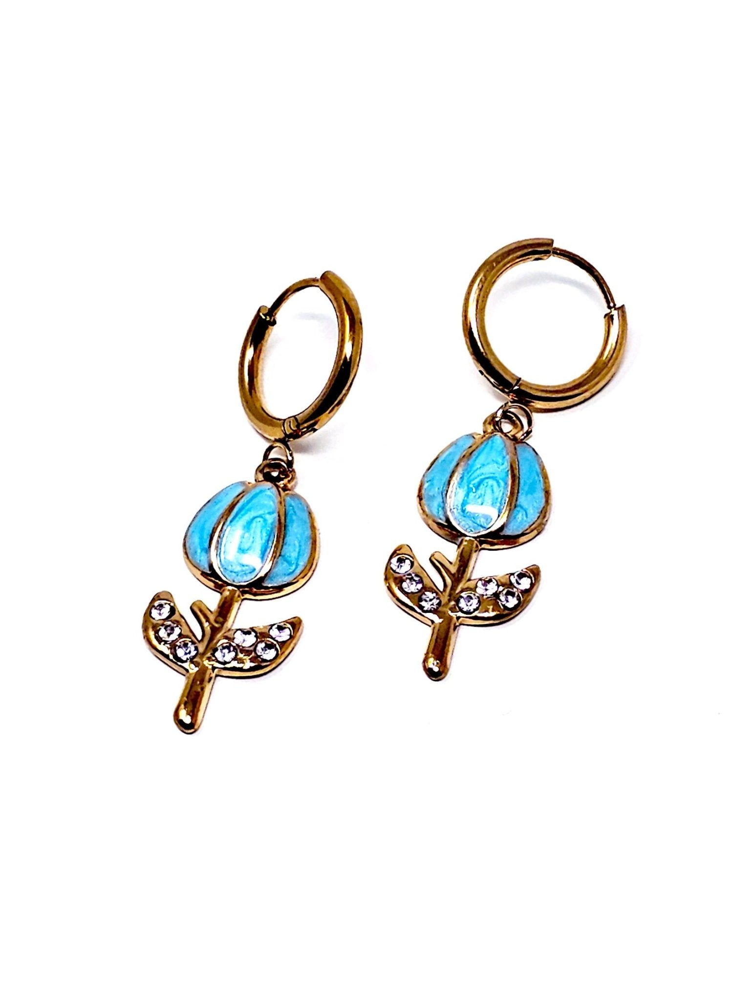 Coppia di Mini Hoops "Tulipano Pavé" Turchese - 333HOPE333
