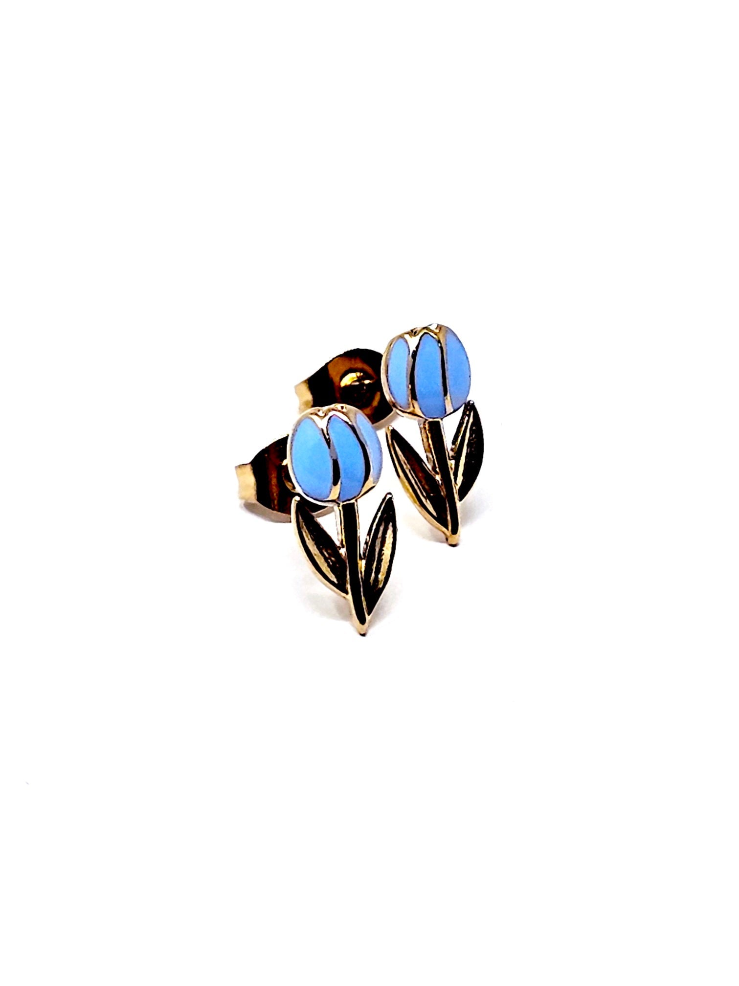 Coppia di Orecchini Lobetti "Tulipano Mini" Gold & Azzurro Polvere - 333HOPE333