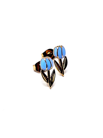 Coppia di Orecchini Lobetti "Tulipano Mini" Gold & Azzurro Polvere - 333HOPE333