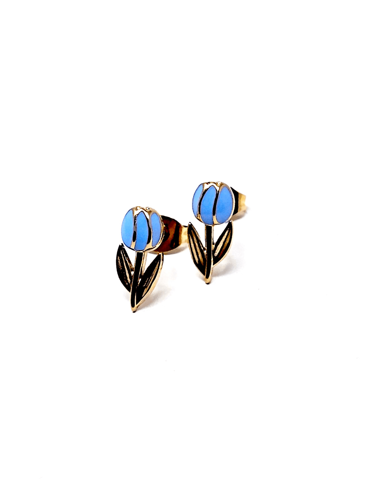 Coppia di Orecchini Lobetti "Tulipano Mini" Gold & Azzurro Polvere - 333HOPE333