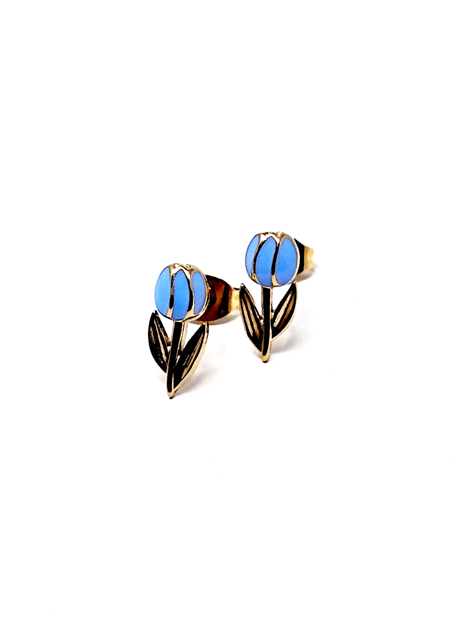 Coppia di Orecchini Lobetti "Tulipano Mini" Gold & Azzurro Polvere - 333HOPE333