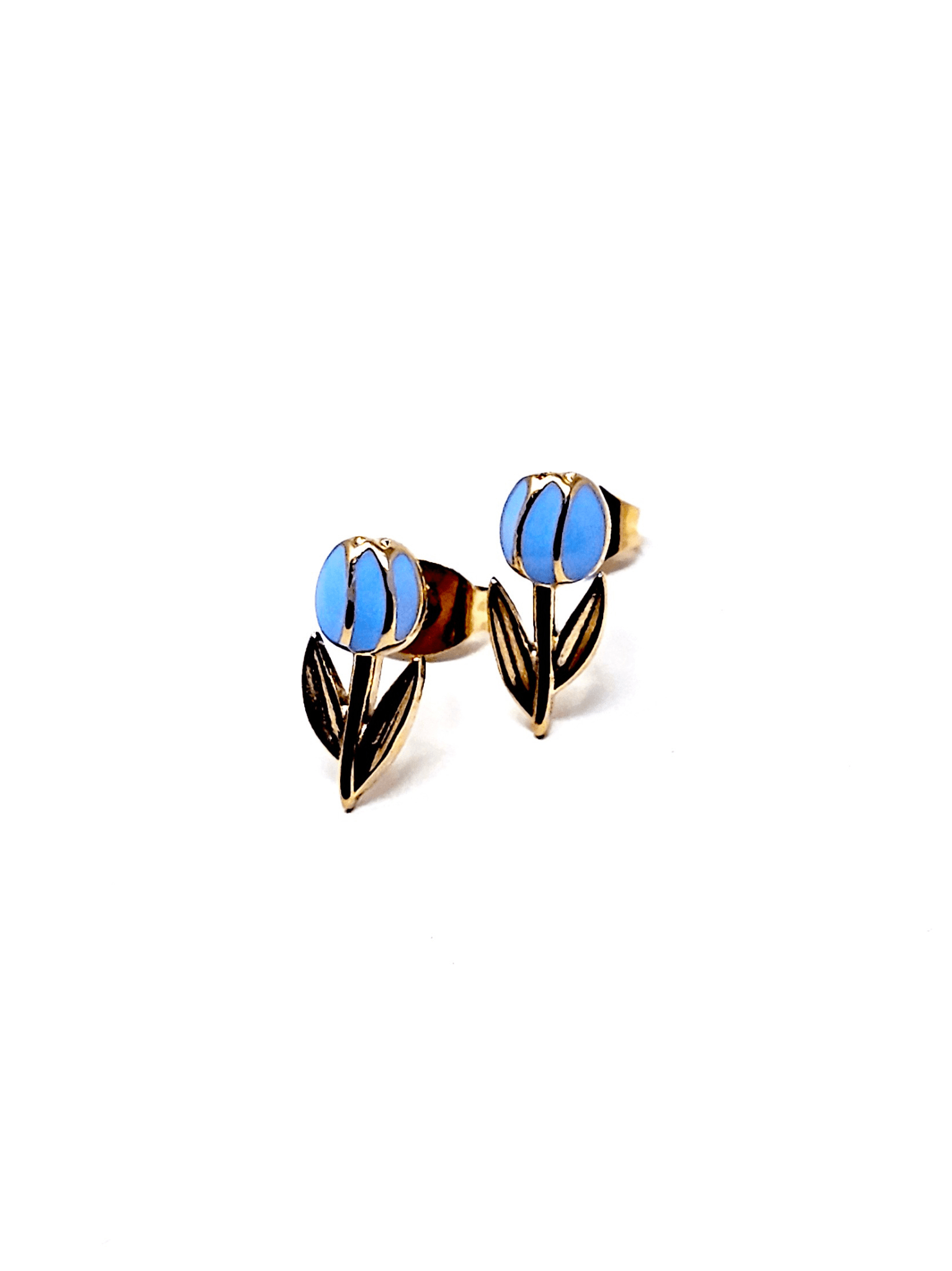 Coppia di Orecchini Lobetti "Tulipano Mini" Gold & Azzurro Polvere - 333HOPE333