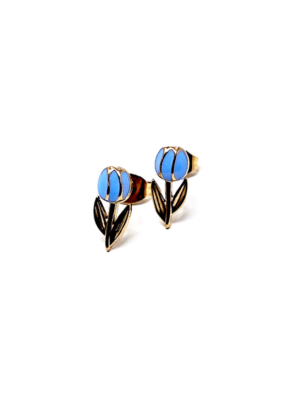 Coppia di Orecchini Lobetti "Tulipano Mini" Gold & Azzurro Polvere - 333HOPE333