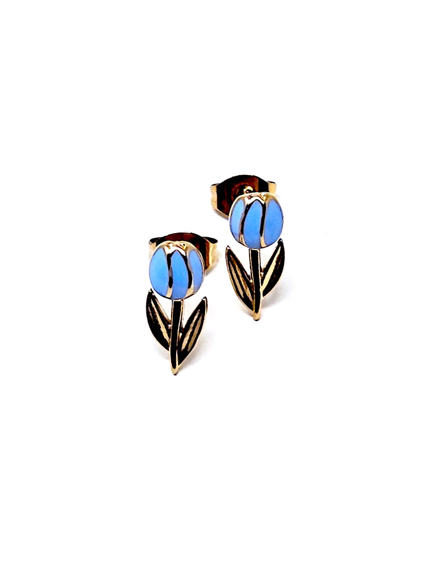Coppia di Orecchini Lobetti "Tulipano Mini" Gold & Azzurro Polvere - 333HOPE333