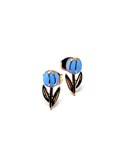 Coppia di Orecchini Lobetti "Tulipano Mini" Gold & Azzurro Polvere - 333HOPE333