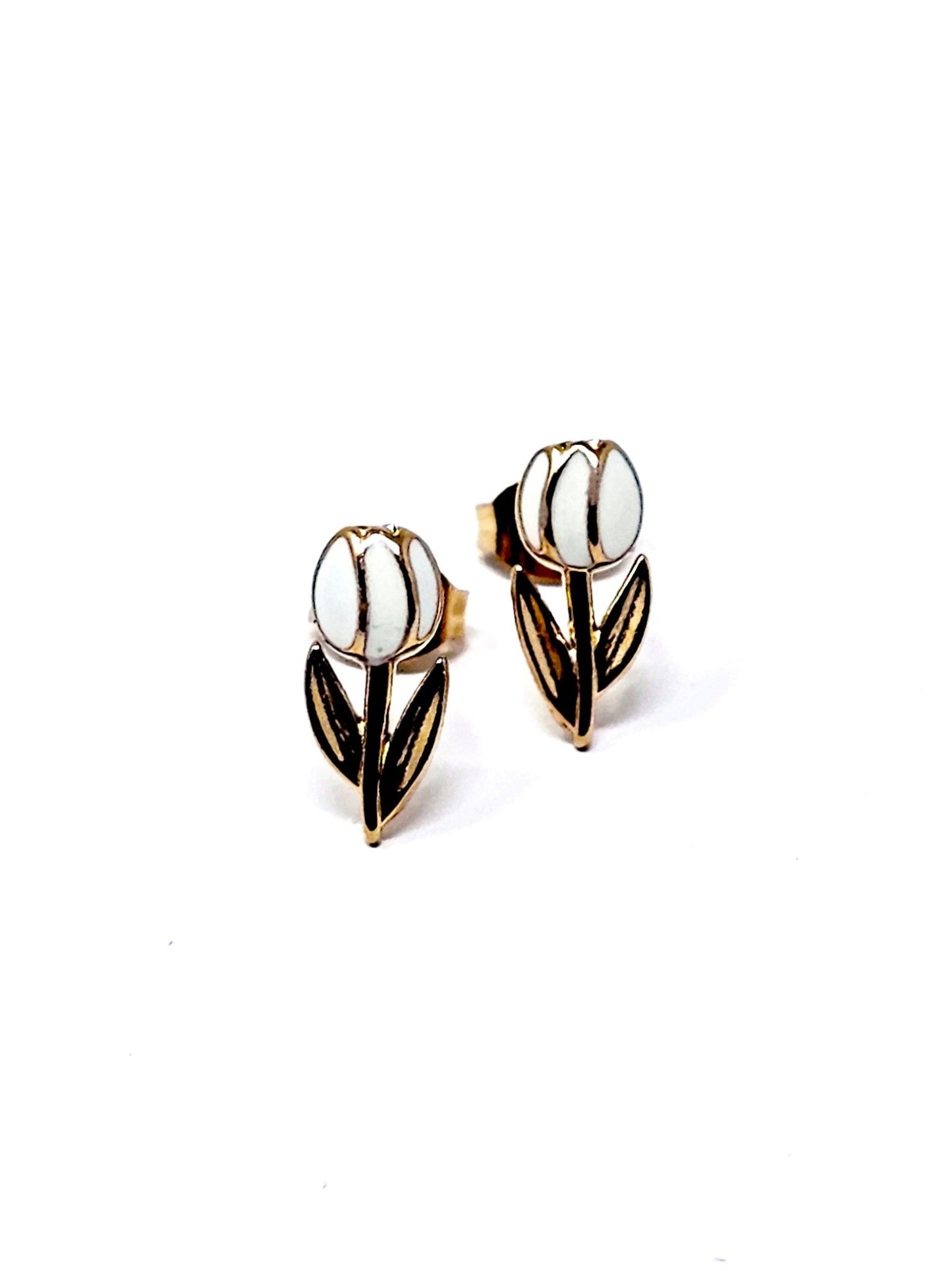 Coppia di Orecchini Lobetti "Tulipano Mini" Gold & Bianco - 333HOPE333