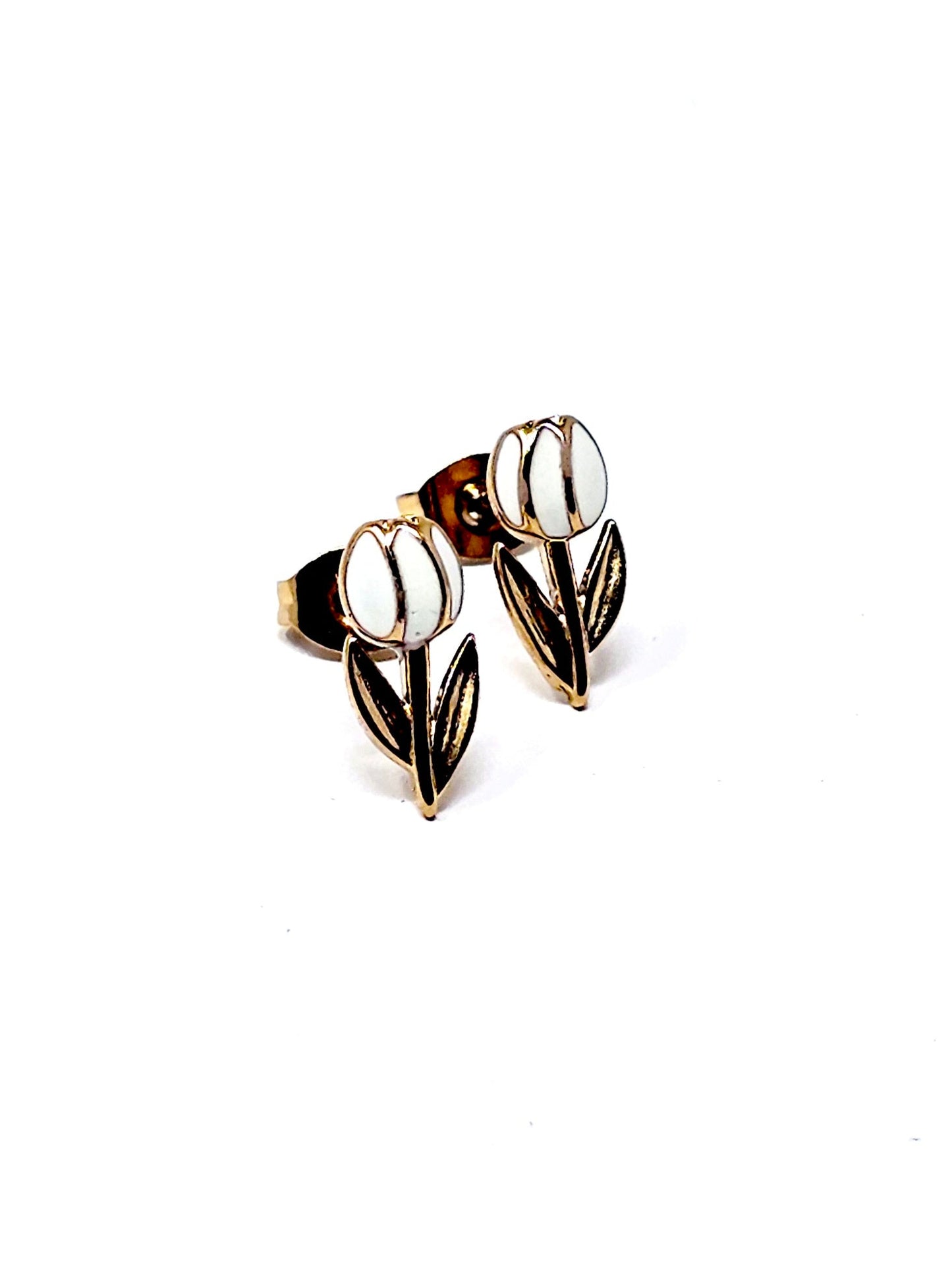 Coppia di Orecchini Lobetti "Tulipano Mini" Gold & Bianco - 333HOPE333