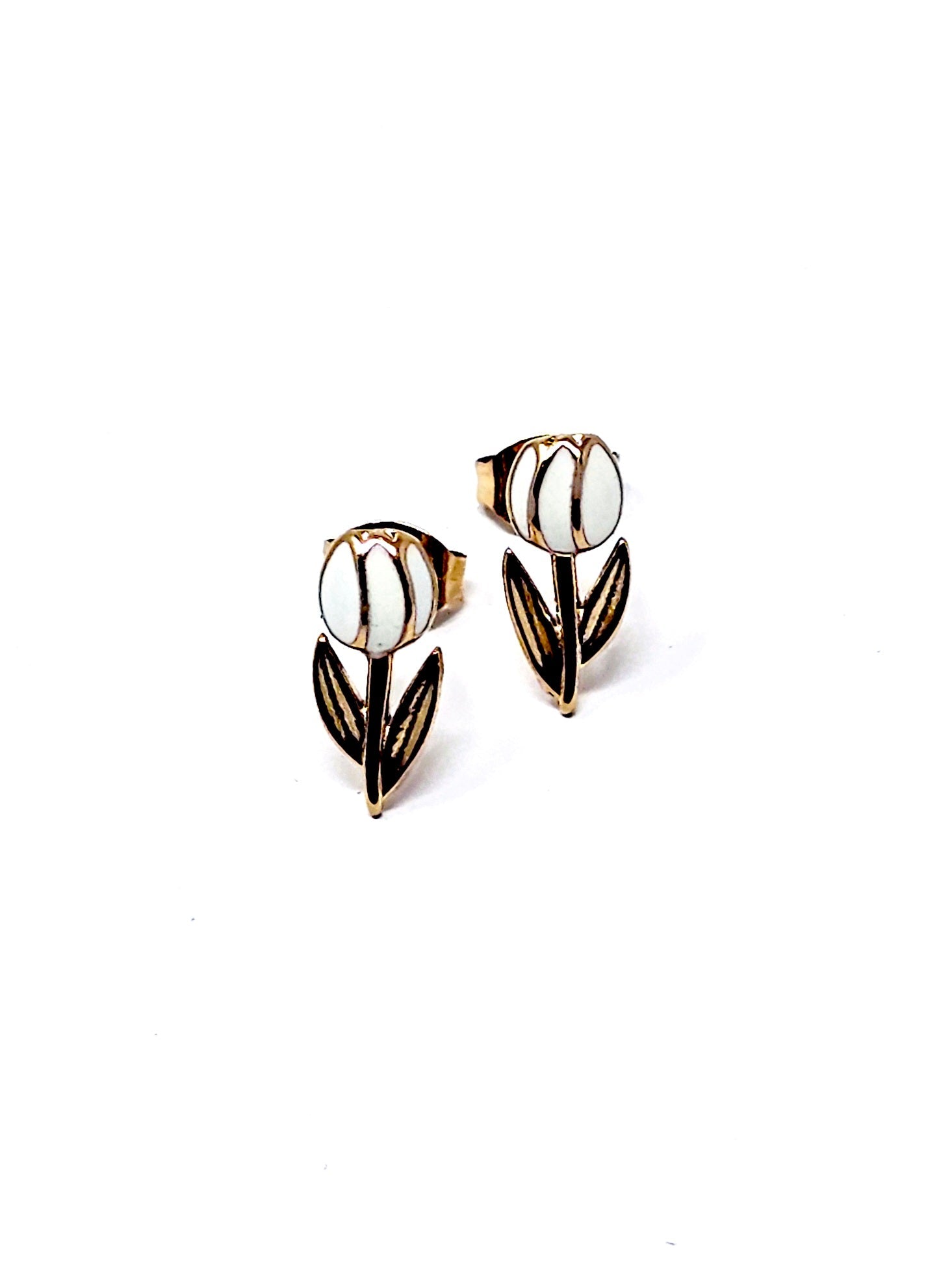Coppia di Orecchini Lobetti "Tulipano Mini" Gold & Bianco - 333HOPE333