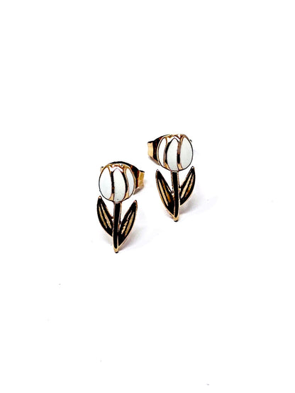 Coppia di Orecchini Lobetti "Tulipano Mini" Gold & Bianco - 333HOPE333