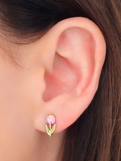 Coppia di Orecchini Lobetti "Tulipano Mini" Gold & Rosa - 333HOPE333