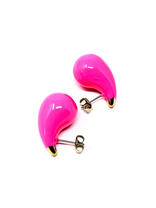 Coppia di Orecchini "Summer Drops" Smalto Rosa Fluo - 333HOPE333