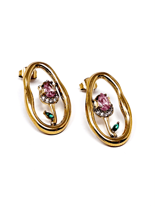 Coppia di Orecchini "Tulipano Light" Gold con Pietre Pastel Colors - 333HOPE333