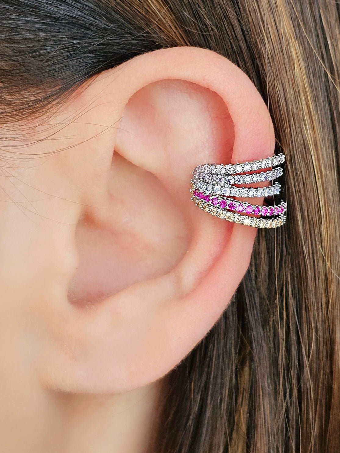 Ear Cuff "Ilary Pink Shades" Silver - 333HOPE333