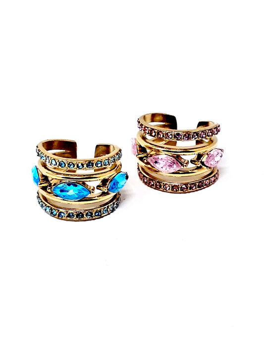 Ear Cuff "Jasmine" Gold con Pietre Color Quarzo Rosa o Acquamarina - 333HOPE333