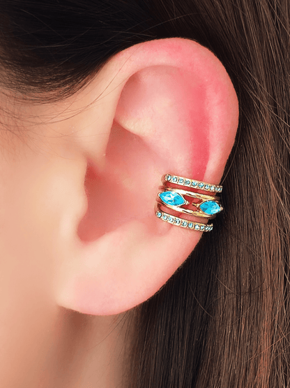 Ear Cuff "Jasmine" Gold con Pietre Color Quarzo Rosa o Acquamarina - 333HOPE333