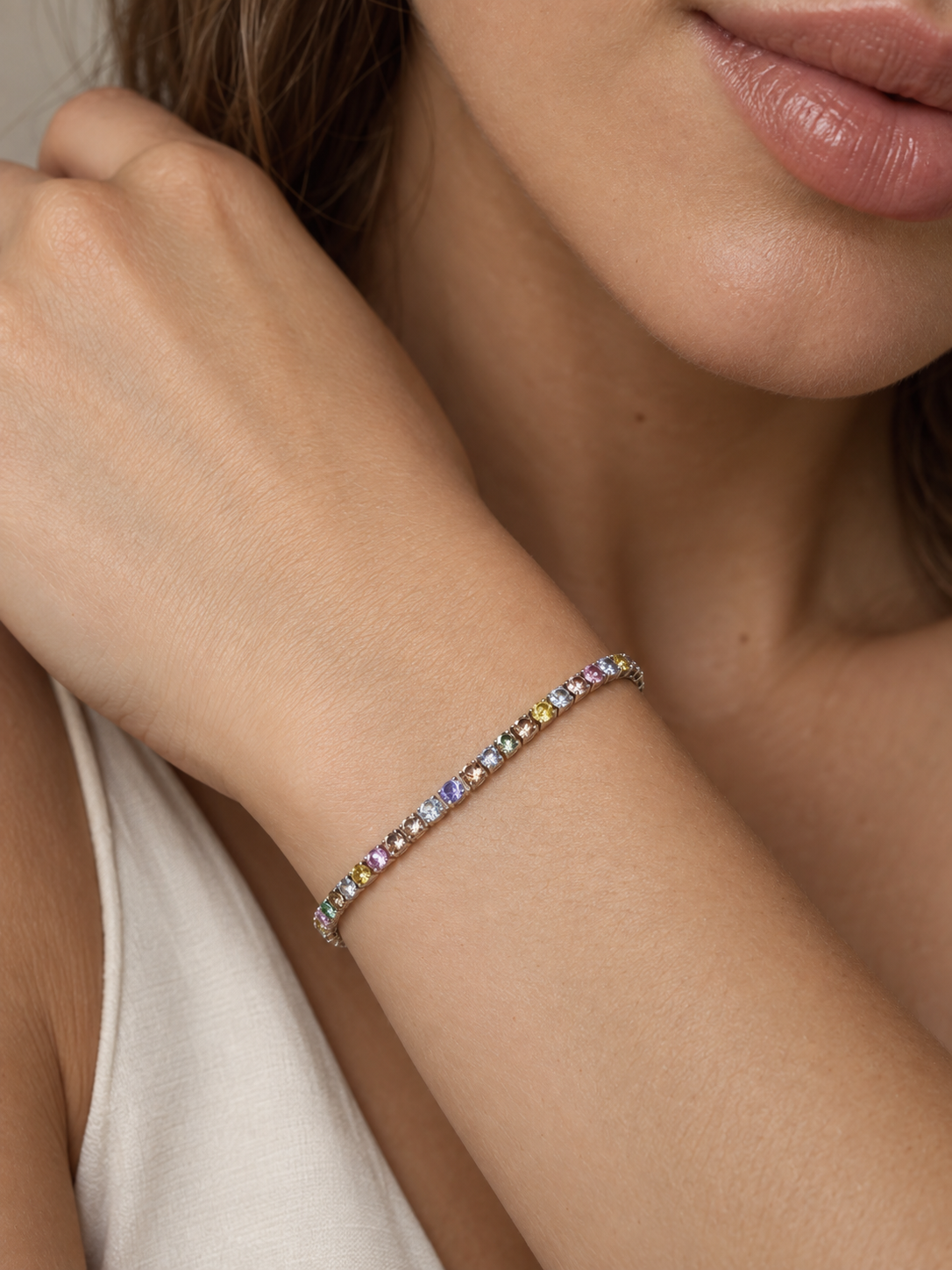 Bracciale Tennis Silver con Pietre Pastel Colors