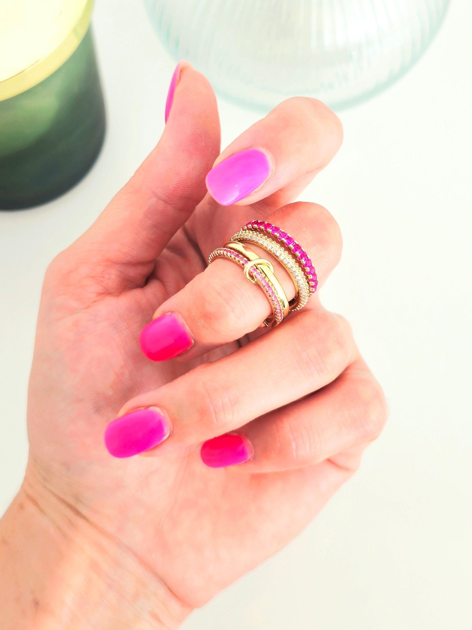 Multi - Anello Regolabile "Arianna" Gold con Pietre Pink - 333HOPE333