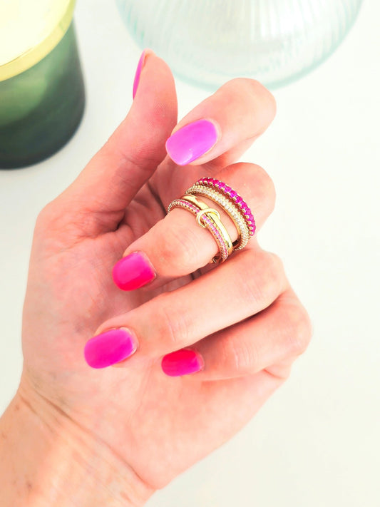 Multi - Anello Regolabile "Arianna" Gold con Pietre Pink - 333HOPE333