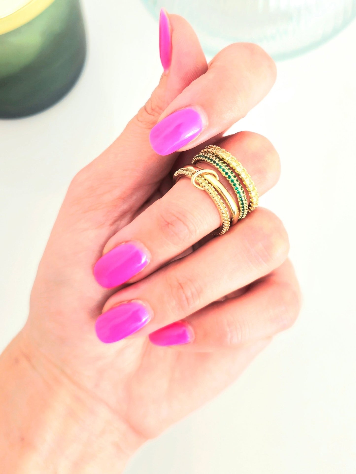 Multi - Anello Regolabile "Arianna" Gold con Pietre Smeraldo - 333HOPE333