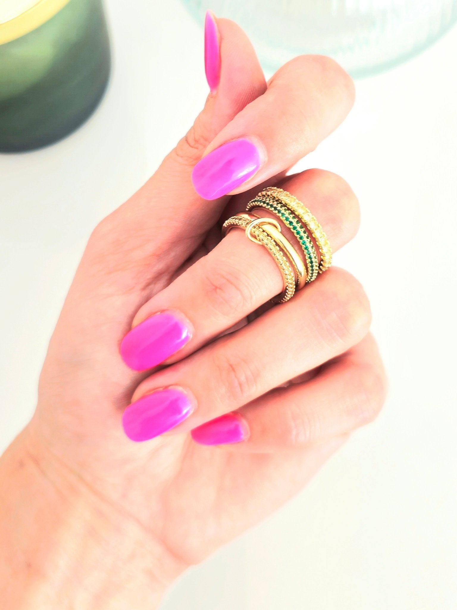 Multi - Anello Regolabile "Arianna" Gold con Pietre Smeraldo - 333HOPE333