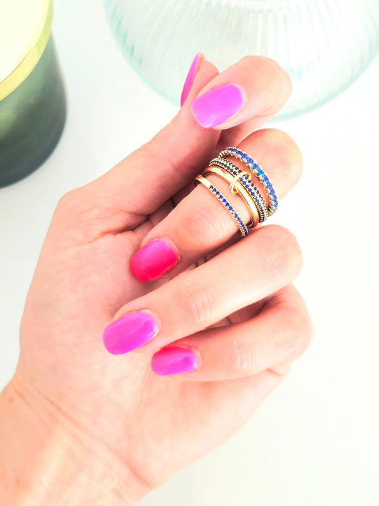 Multi - Anello Regolabile "Arianna" Gold con Pietre Zaffiro - 333HOPE333