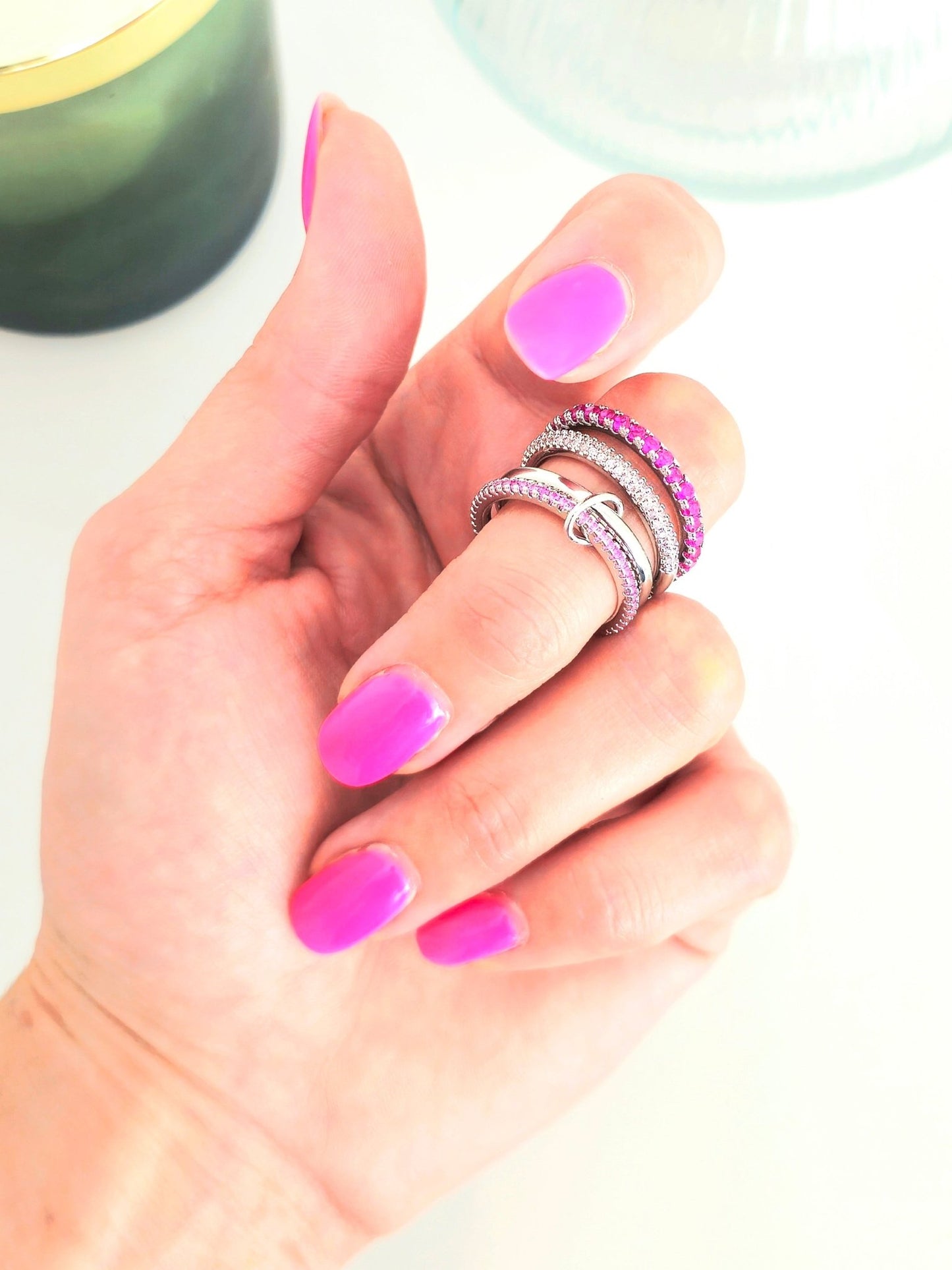 Multi - Anello Regolabile "Arianna" Silver con Pietre Pink - 333HOPE333