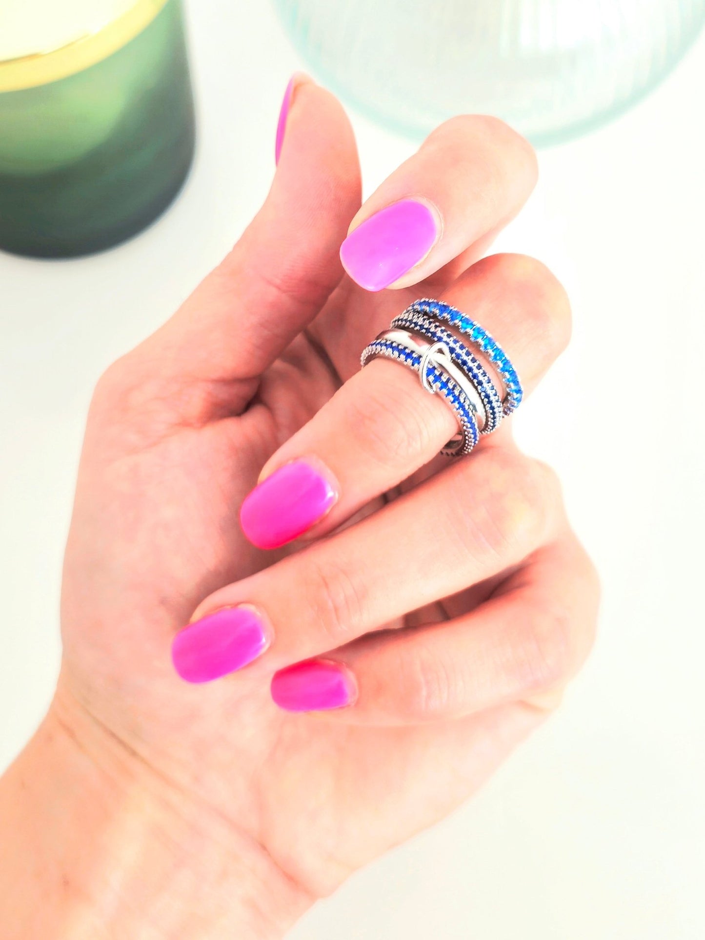 Multi - Anello Regolabile "Arianna" Silver con Pietre Zaffiro - 333HOPE333