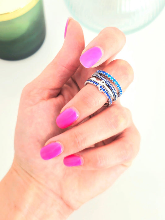 Multi - Anello Regolabile "Arianna" Silver con Pietre Zaffiro - 333HOPE333