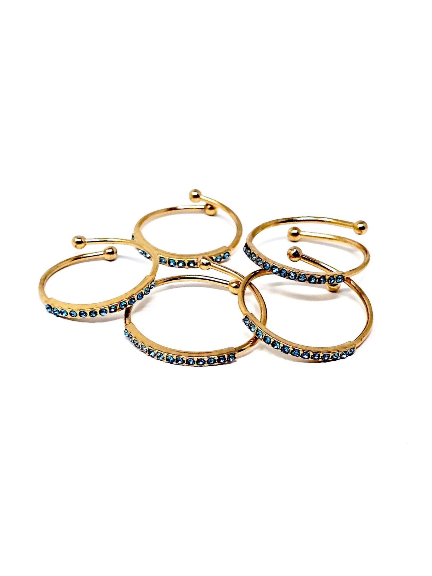 Set di 5 Fedine Regolabili “Pavé" Gold con Pietre color Acquamarina - 333HOPE333