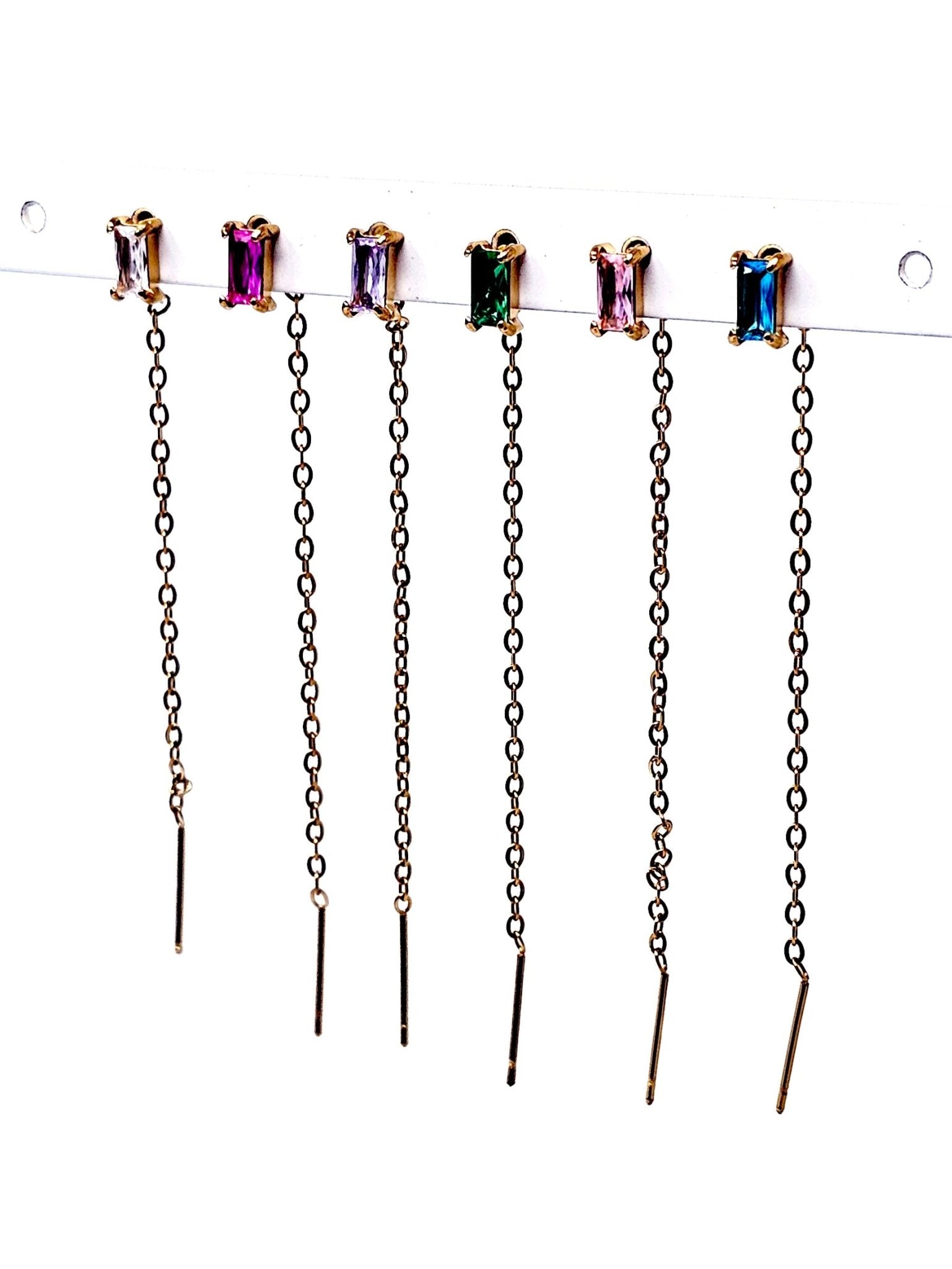 Set di 6 Lobetti "Chain Baguette" Gold con Pietre Multicolor - 333HOPE333