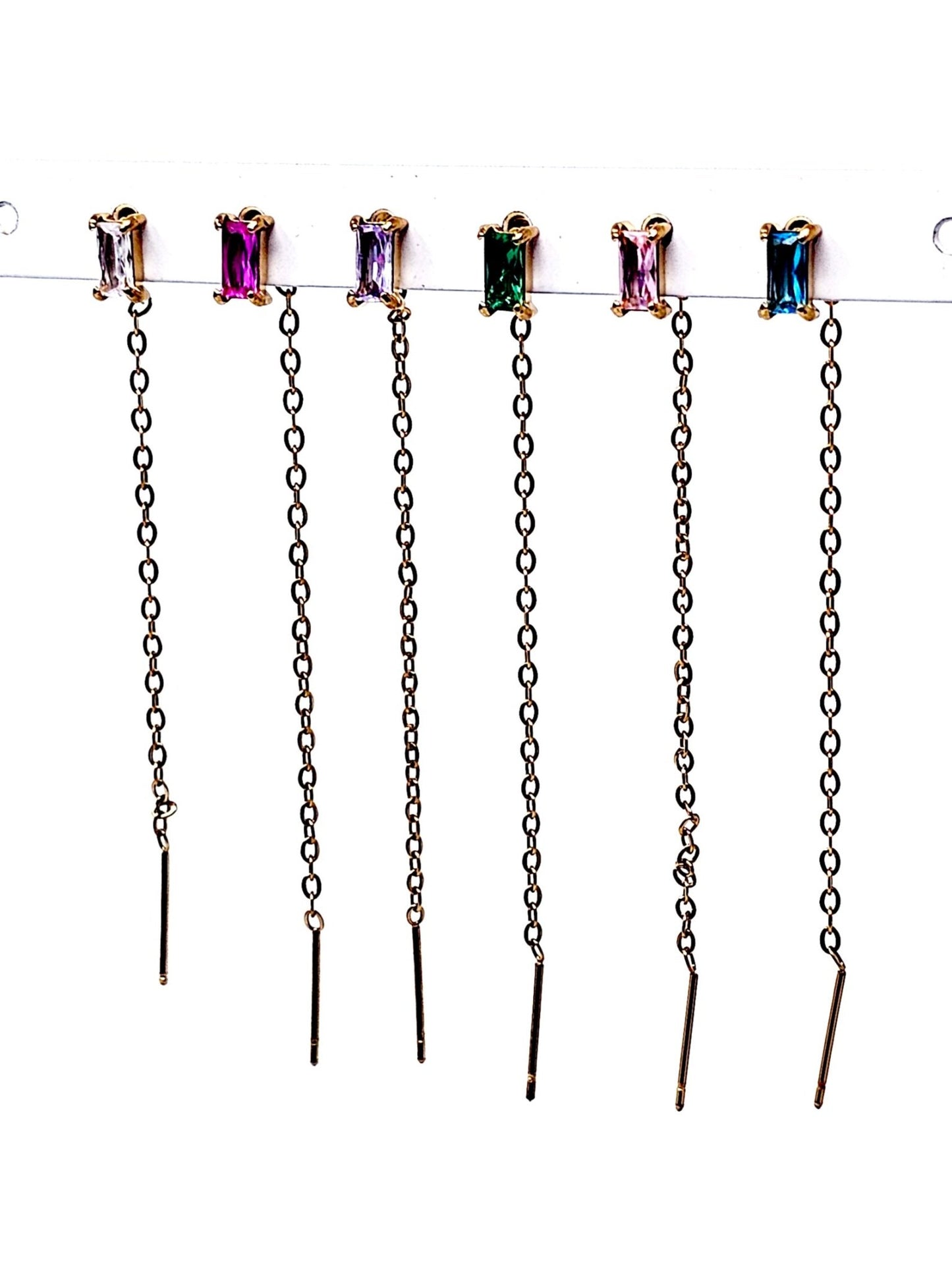 Set di 6 Lobetti "Chain Baguette" Gold con Pietre Multicolor - 333HOPE333