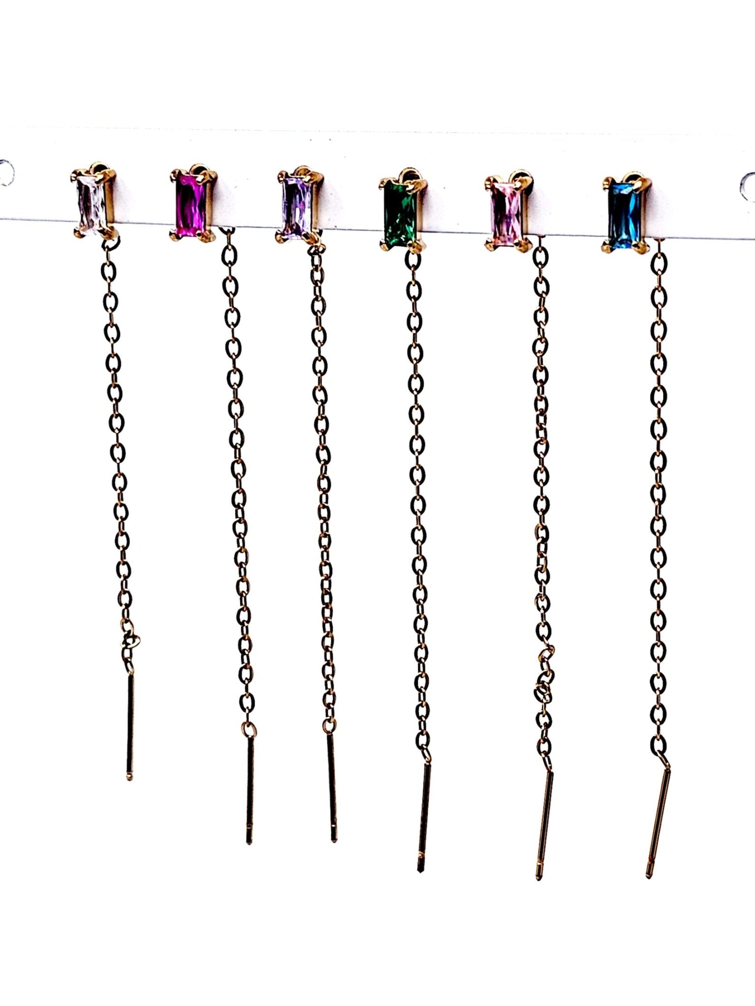 Set di 6 Lobetti "Chain Baguette" Gold con Pietre Multicolor - 333HOPE333