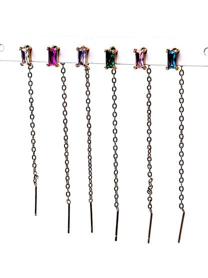 Set di 6 Lobetti "Chain Baguette" Gold con Pietre Multicolor - 333HOPE333