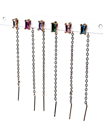 Set di 6 Lobetti "Chain Baguette" Gold con Pietre Multicolor - 333HOPE333